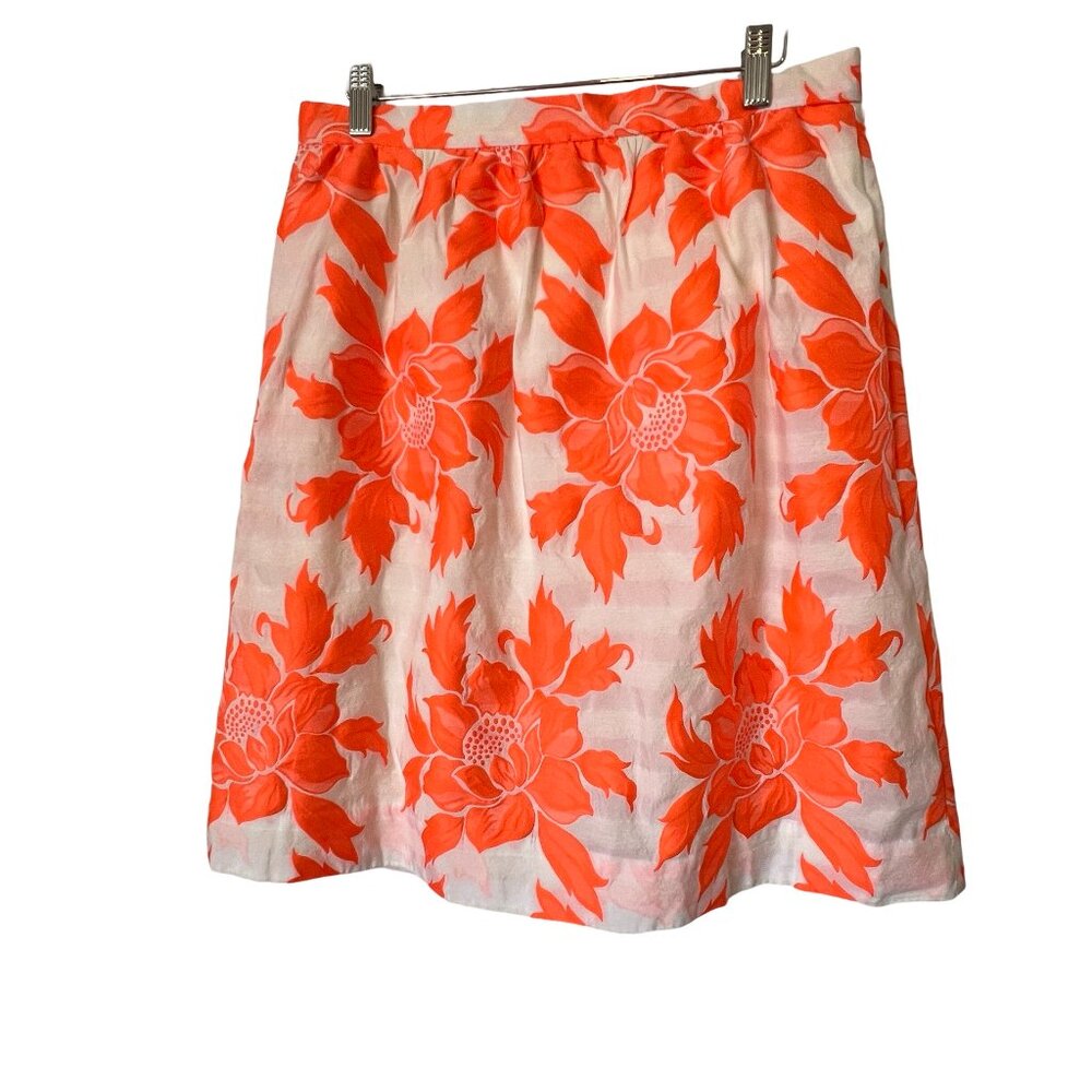 J. Crew Factory Orange and White Floral Knee Length EUC Skirt Size 10